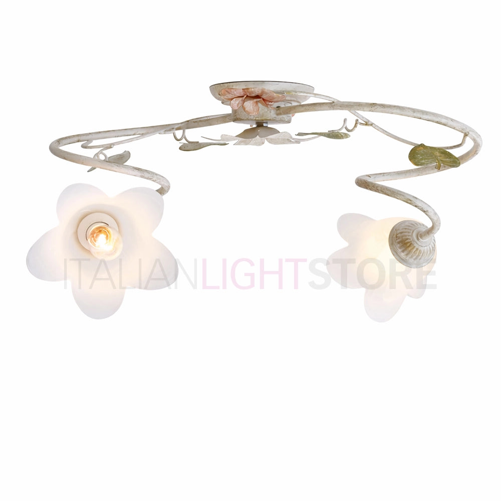 SPRING Plafoniera a 2 Luci in Ferro Decorato Stile Floreale