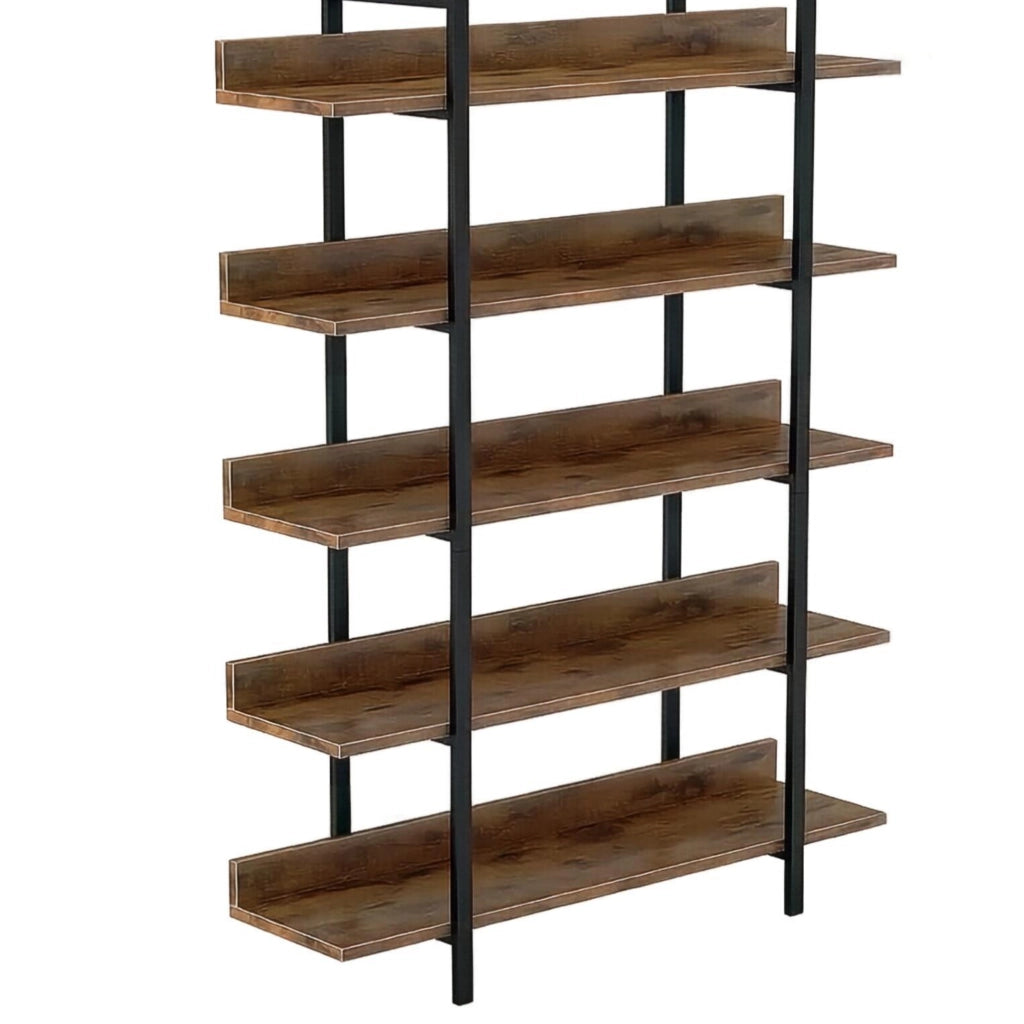 Libreria a 5 ripiani con struttura in metallo e pannelli in legno nero e marrone rustico 105 × 33 × 180 cm