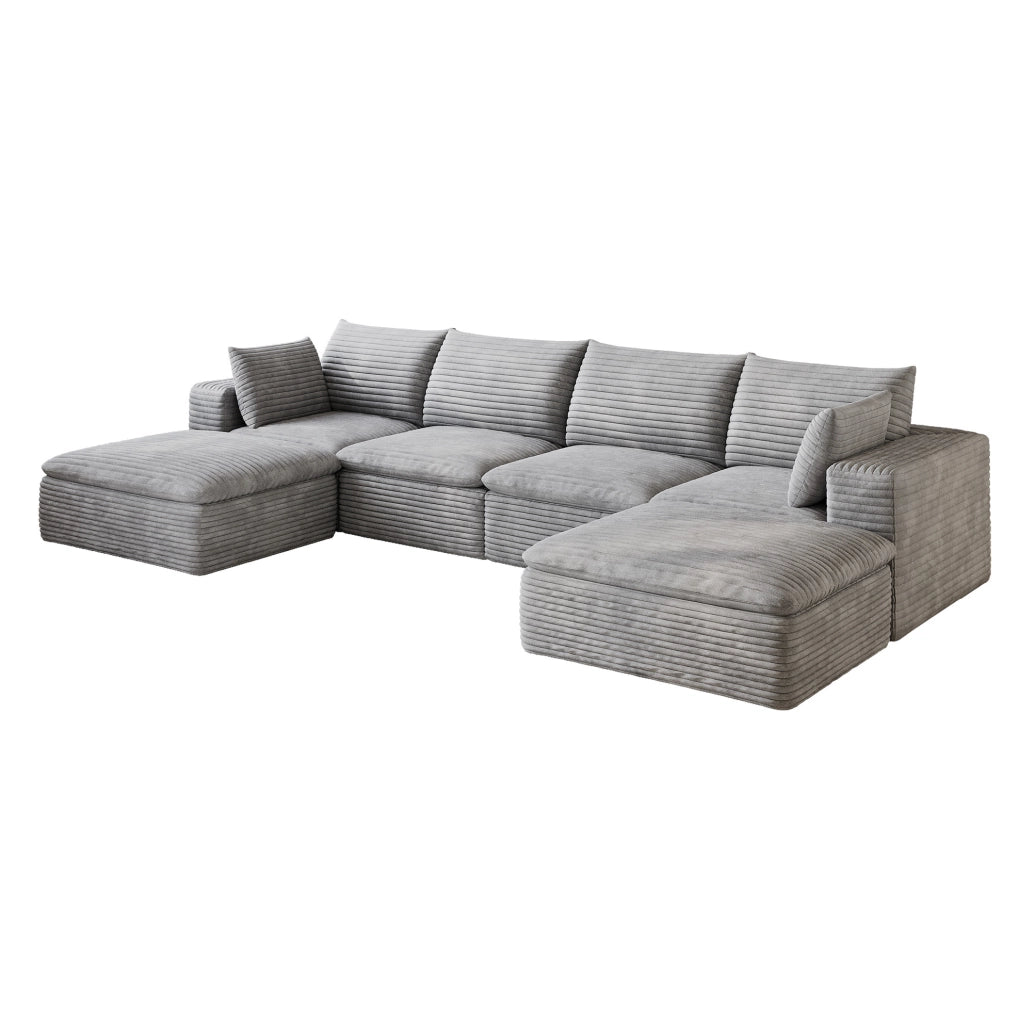 Divano modulare 340x160x82 cm in tessuto a coste grigio scuro con cuscini sfoderabili