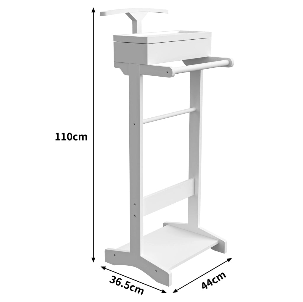Appendiabiti verticale in MDF bianco con cassetto estraibile e spazio per scarpe