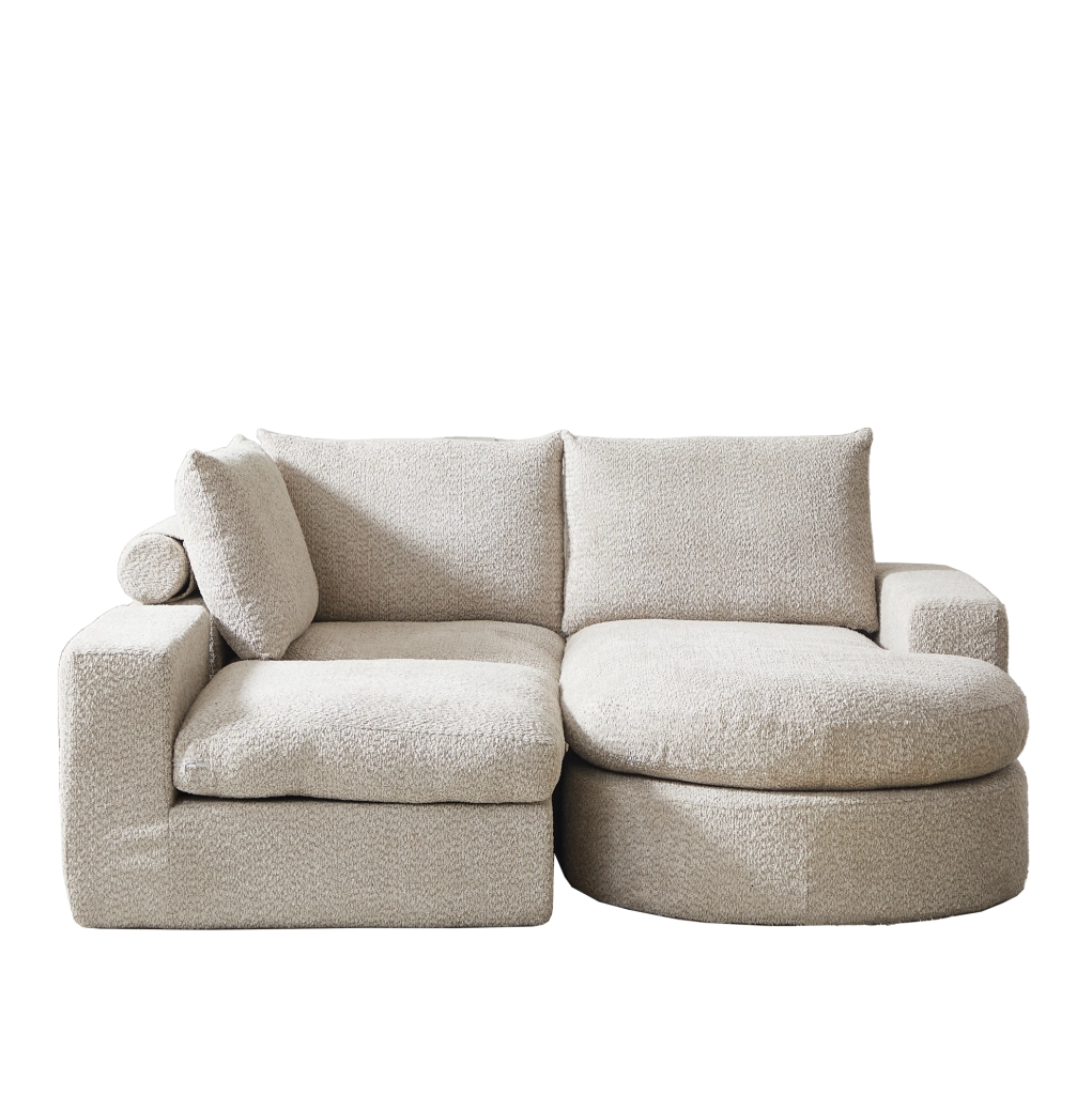 Divano modulare Chenille con chaise longue reversibile e supporto in ferro, schiuma ad alta densità, senza telaio