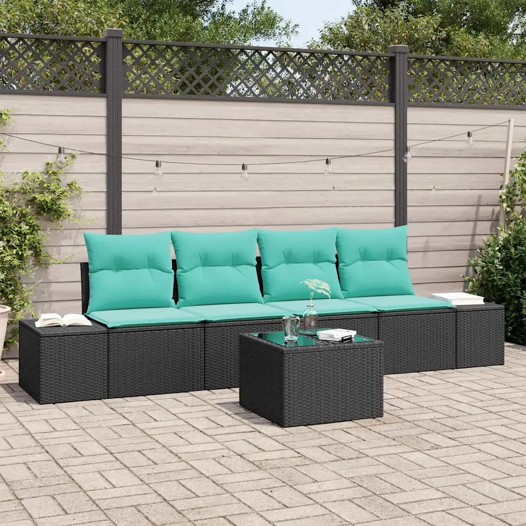 Set di divani 5 pz Nero polyrattan 3346936