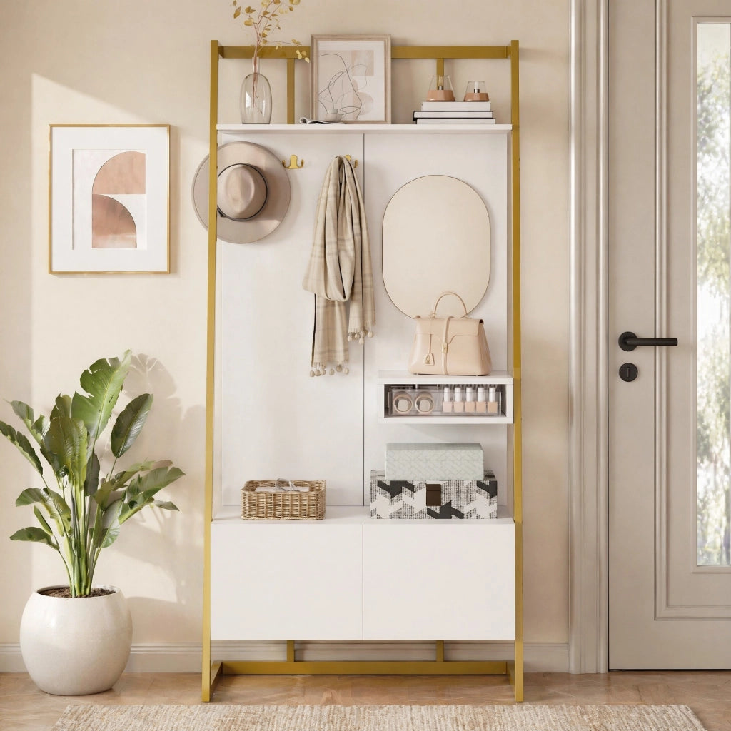 ARMADIO ingresso con specchio e ganci 78 x 38,5 x 180,5 cm MDF bianco