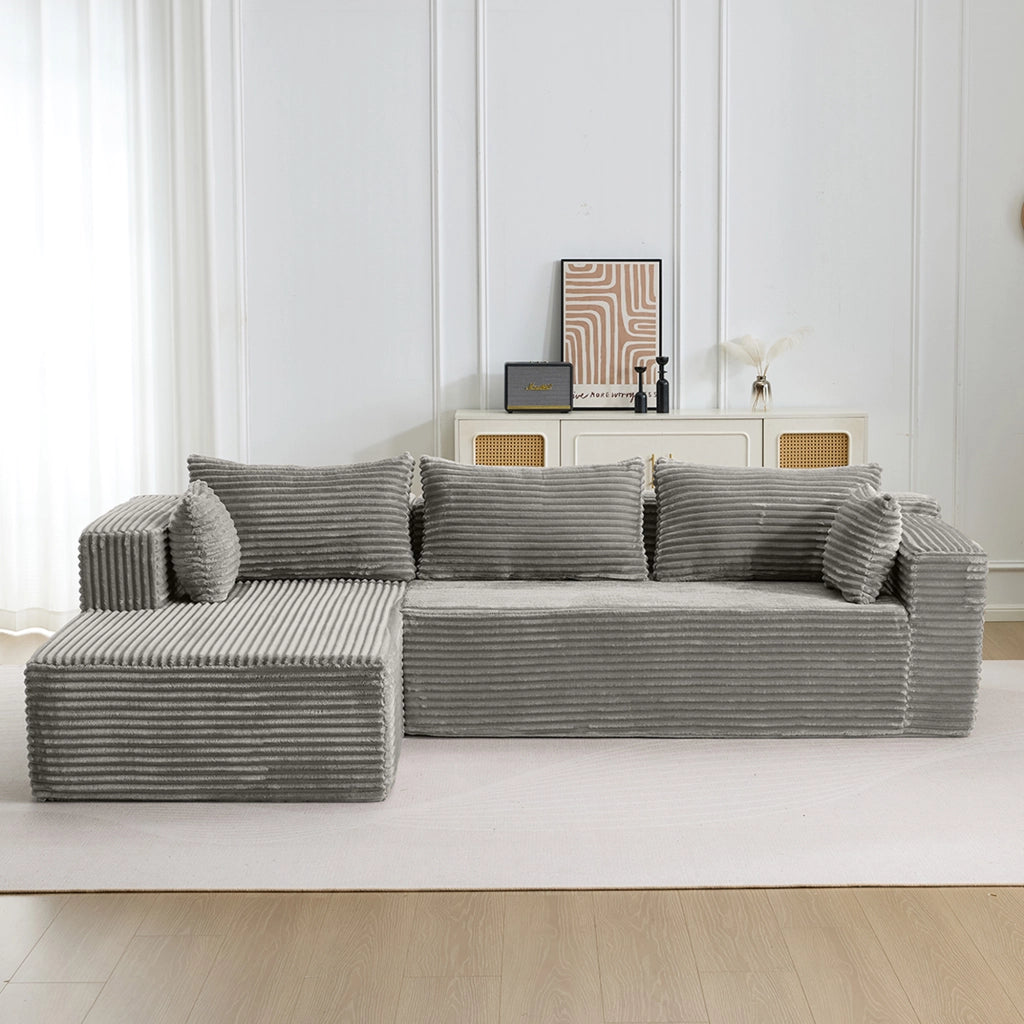 Divano angolare modulare con chaise longue ¨C Xylo ¨C tessuto velluto grigio con seduta profonda
