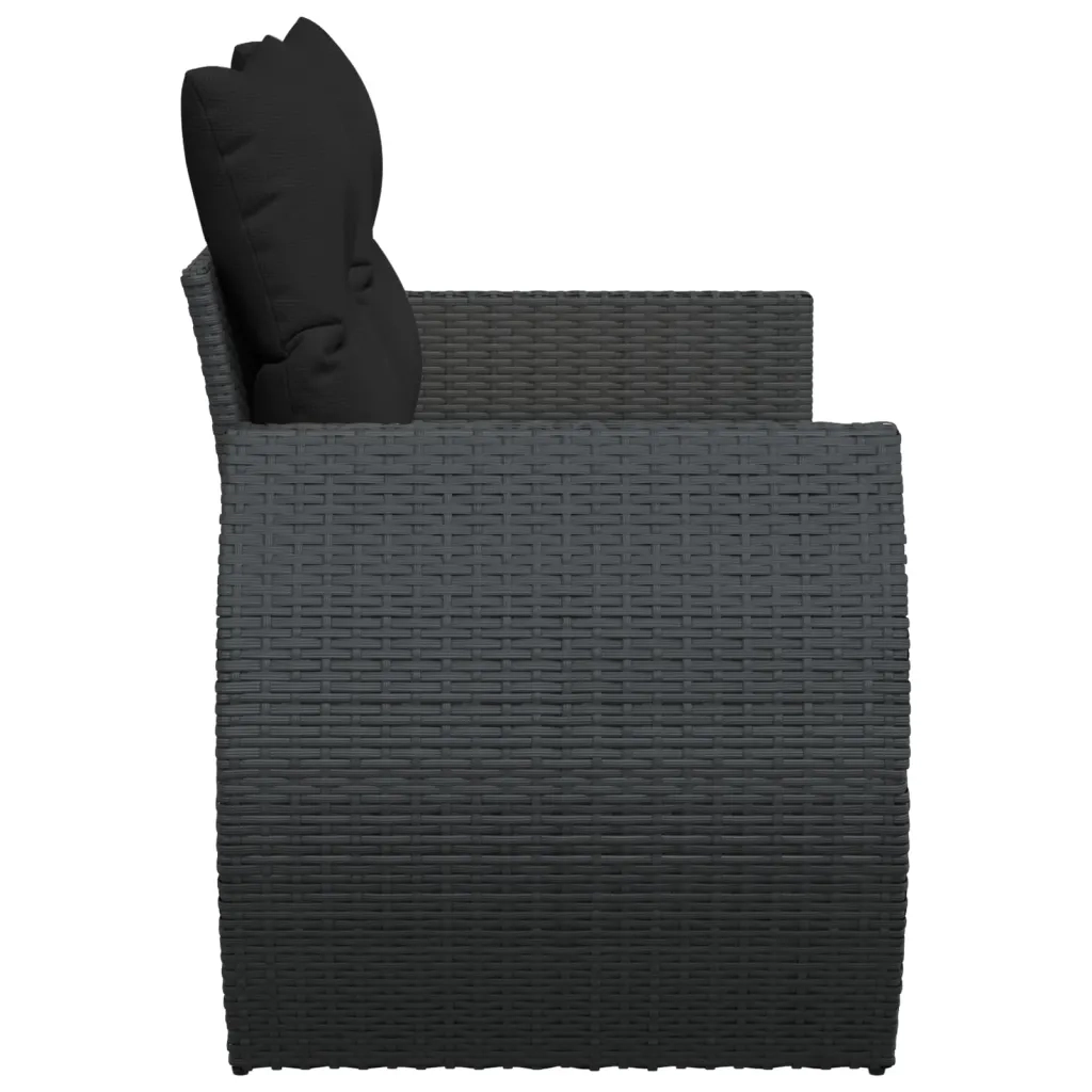 Divano da giardino con cuscini 2 posti nero in polyrattan 365991