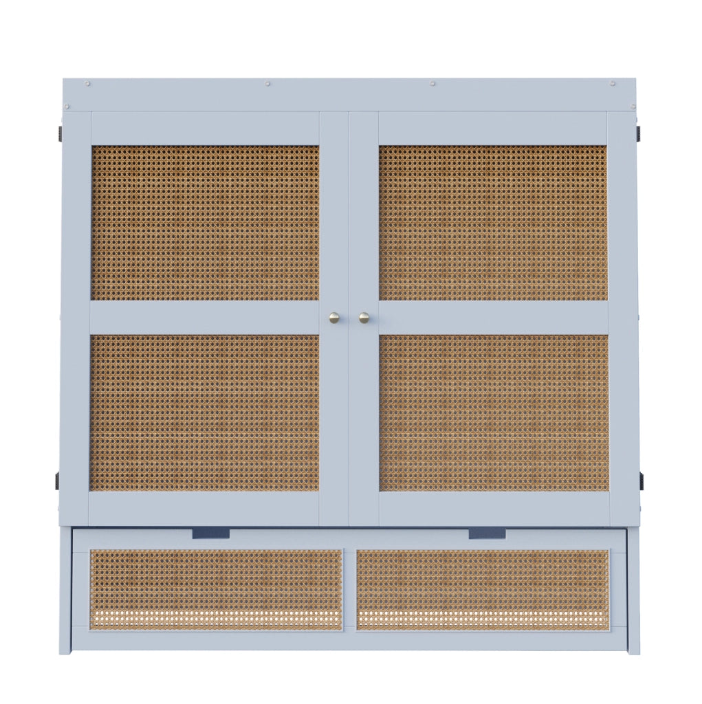 Letto a scomparsa verticale 140x200 cm con cassetti in pino, compensato e MDF grigio