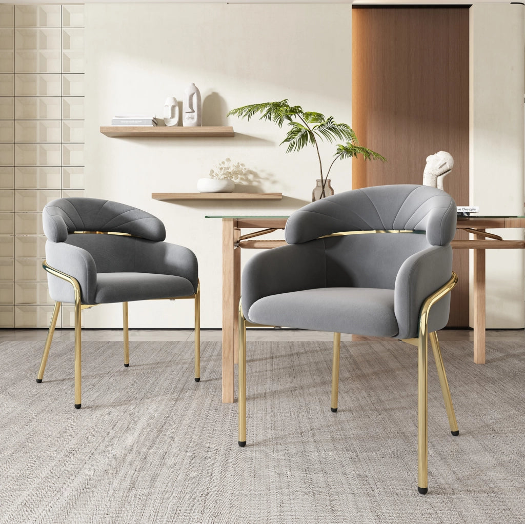 Set di 4 sedie da pranzo in velluto grigio con quattro gambe in metallo