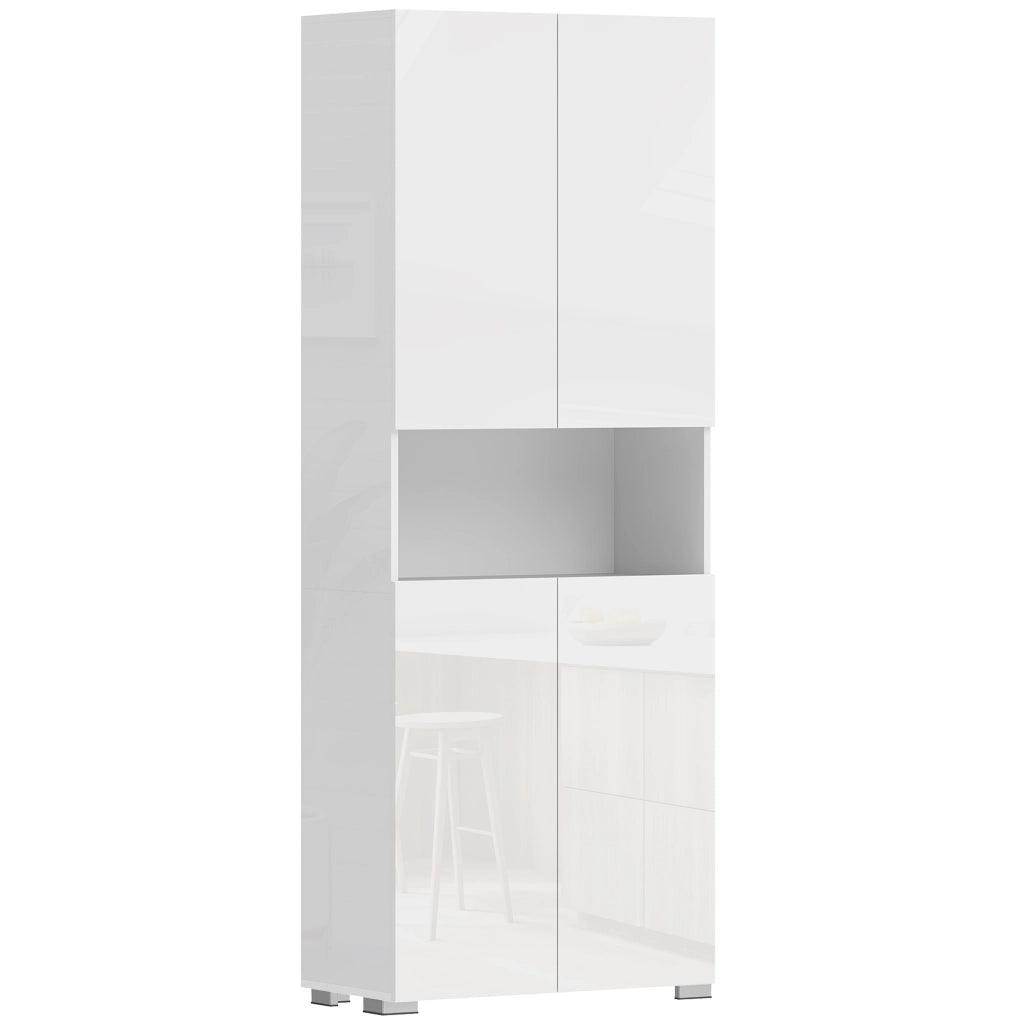 Mobile Dispensa Cucina 180cm Bianco Lucido, Credenza Alta Moderna con Ante Soft-Close e Ripiani Regolabili, Pratico Armadio per Casa