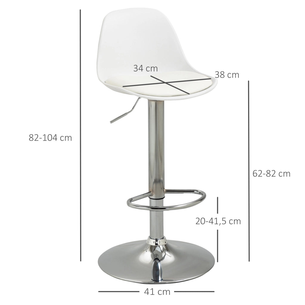 Set di 2 sgabelli da bar girevoli regolabili in altezza in similpelle e acciaio bianco 82-104 × 38 × 42 cm