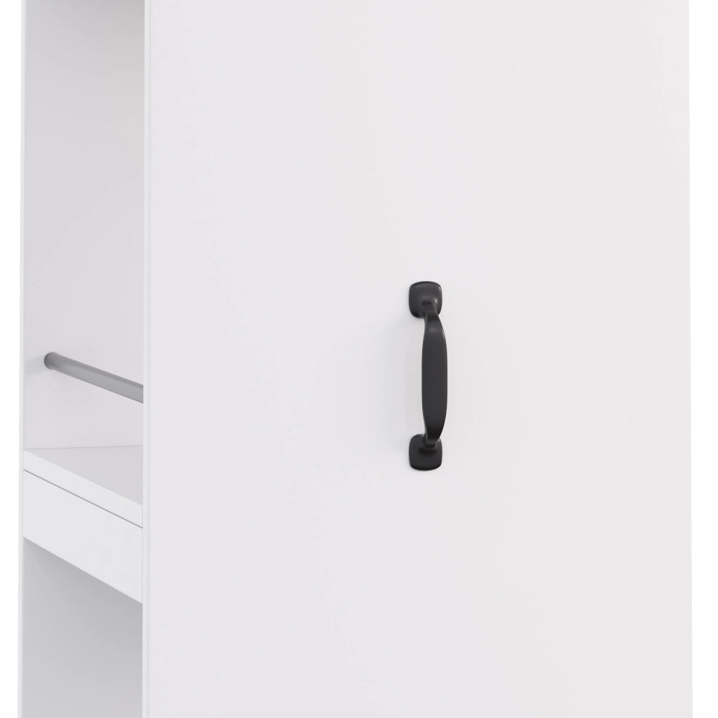 Libreria stretta con ripiani e ruote in MDF bianco con barre di protezione 40 × 30 × 160.5 cm