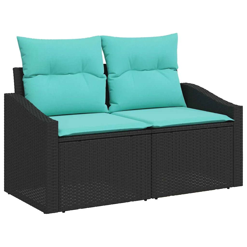 Set di divani con cuscino 7 pcs Nero e Blu Poly Rattan 3349042