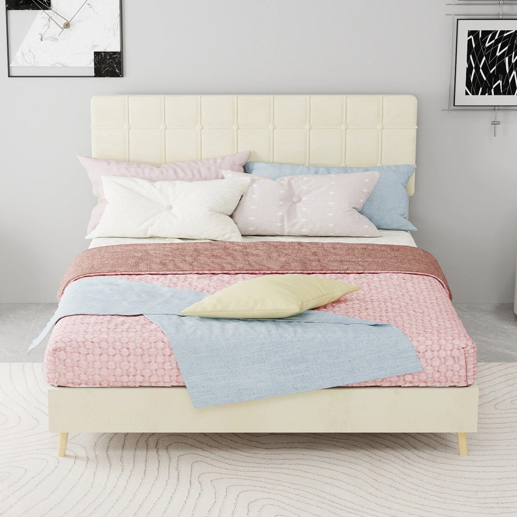 letto in velluto beige 140 x 200 cm