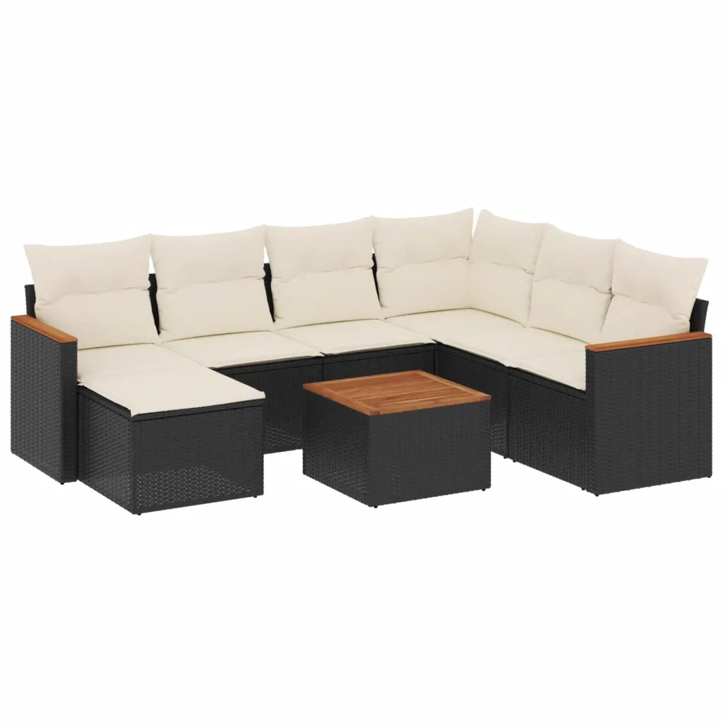 Set Divani da Giardino con Cuscini 8 pz Nero in Polyrattan