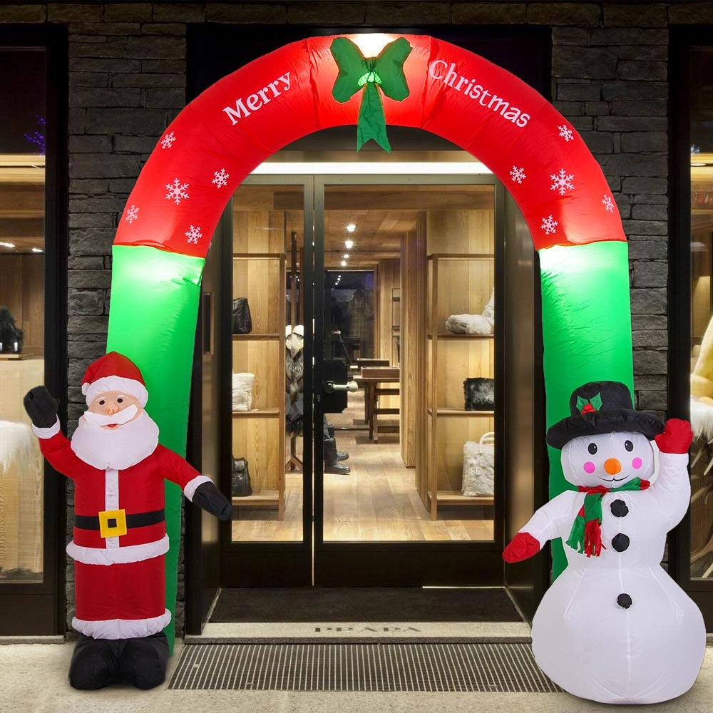Arco Gonfiabile Natalizio con Babbo Natale e Pupazzo di Neve 250x200cm Esterno