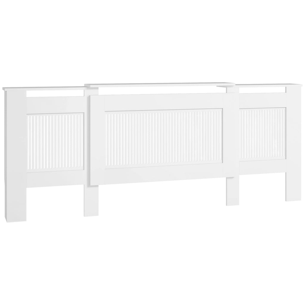 Mobile copritermosifone estensibile 125-201 cm in MDF bianco con design a doghe e ripiano per casa