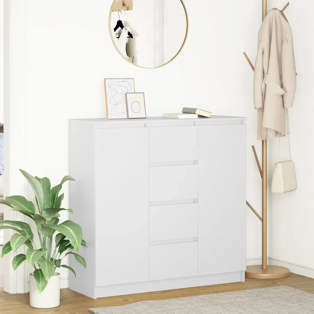 Credenza | Madia | Buffet da pranzo | Armadio da pranzo con Cassetti Bianco 100,5x35x98,5 cm Legno Multistrato
