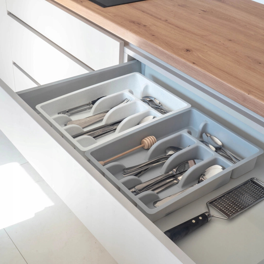 KADAX Inserto per cassetto, organizer per posate da cucina in plastica bianca, 25x36 cm