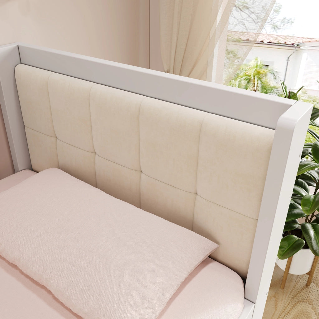Letto giorno 90x190 cm con letto estraibile, in legno massello, bianco