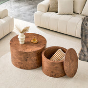 Set 2 Tavolini Rotondi a Nido con Contenitore, Legno MDF, Ø 62,8/44 cm, Piano Asportabile