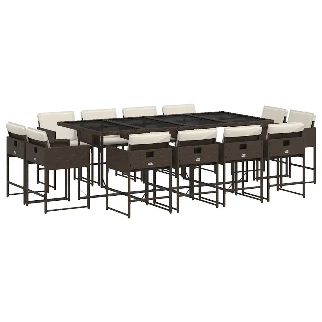 Set da Pranzo da Giardino 13pz con Cuscini Marrone Polyrattan