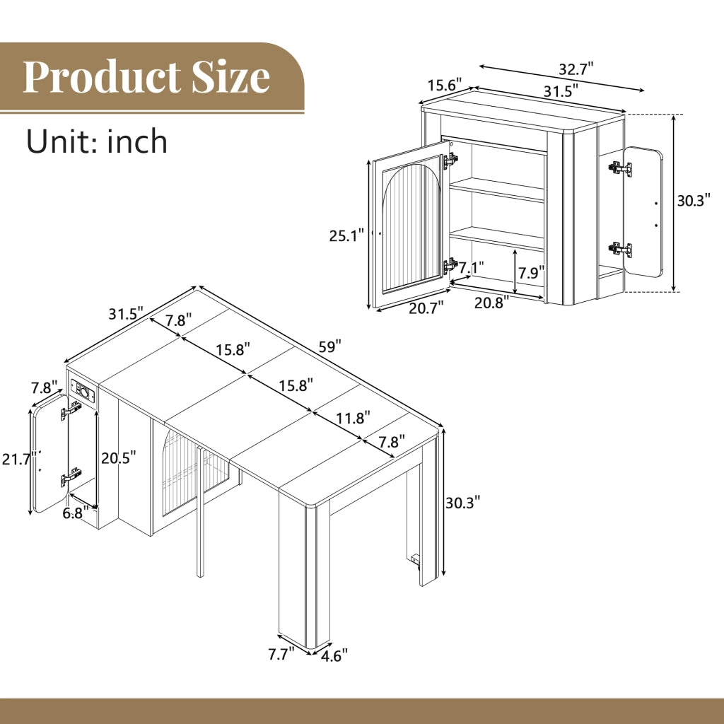 Tavolo allungabile con tre piani; ruote nascoste; prese USB e Type-C; MDF; naturale e bianco