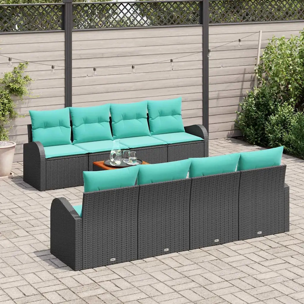 Set Divano da Giardino 9 pcs Nero e Turchese polyrattan 3356226