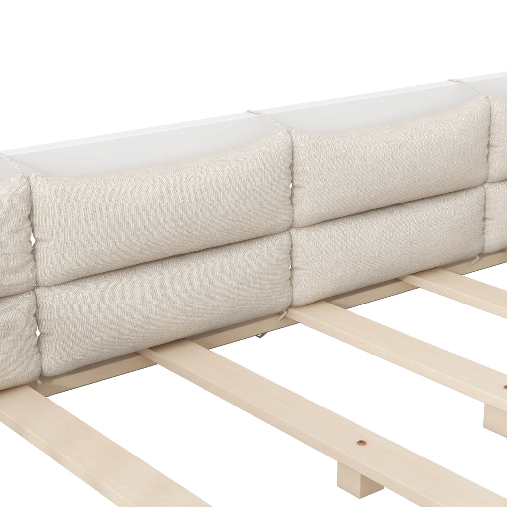 Desviae Letto basso 90 × 200 cm 1 posto con sponde di sicurezza e cuscini, senza materasso, legno massello e MDF, bianco