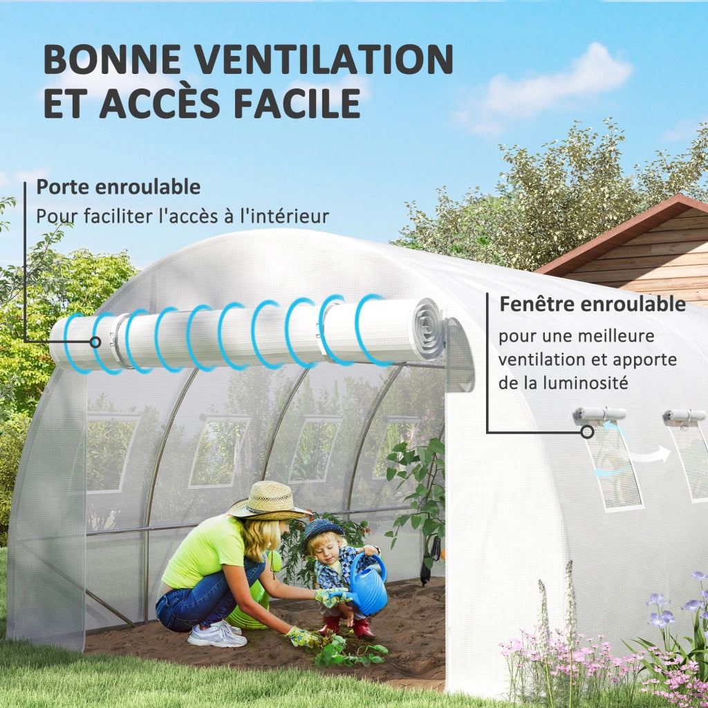 Telo di ricambio per serra a tunnel in PE bianco 12 m² 4 x 3 x 2 m impermeabile anti-UV con 8 finestre e porta per giardino
