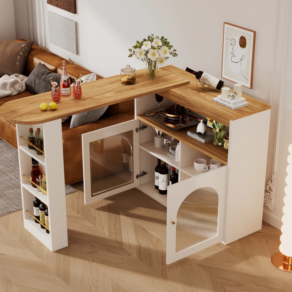 TAVOLO BAR Allungabile 138-193x39x105 cm Bianco MDF con LED e rotazione 360°