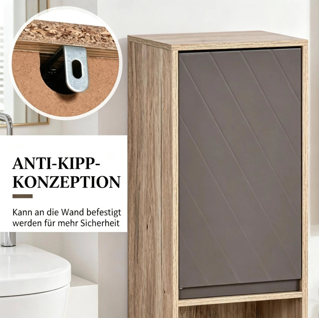 Mobile bagno alto slim in MDF e truciolato grigio e rovere 30x24x170 cm