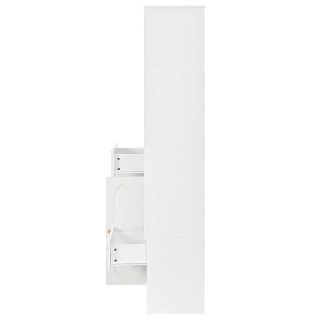 Mobile da ingresso con specchio, panca, ganci, LED, 2 ante, cassetti e ripiani regolabili, in MDF bianco, 100 × 35 × 180 cm