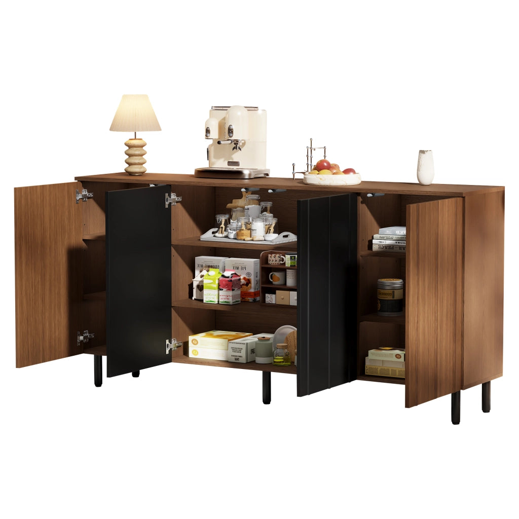 Credenza Cucina 160 cm Mobile Buffet 4 Ante Sideboard Noce e Nero