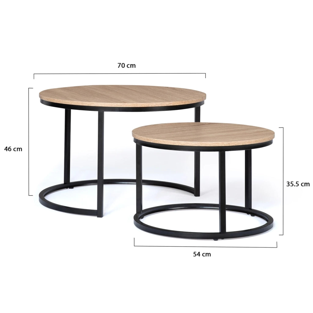 IDMarket - Set di 2 tavolini bassi impilabili DETROIT rotondi 54/70 dal design industriale