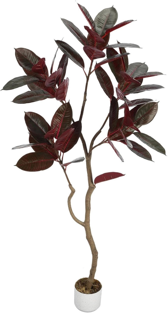 Ficus Lyrata Artificiale 155 cm con Tronco Naturale e Base Zavorrata per Interno