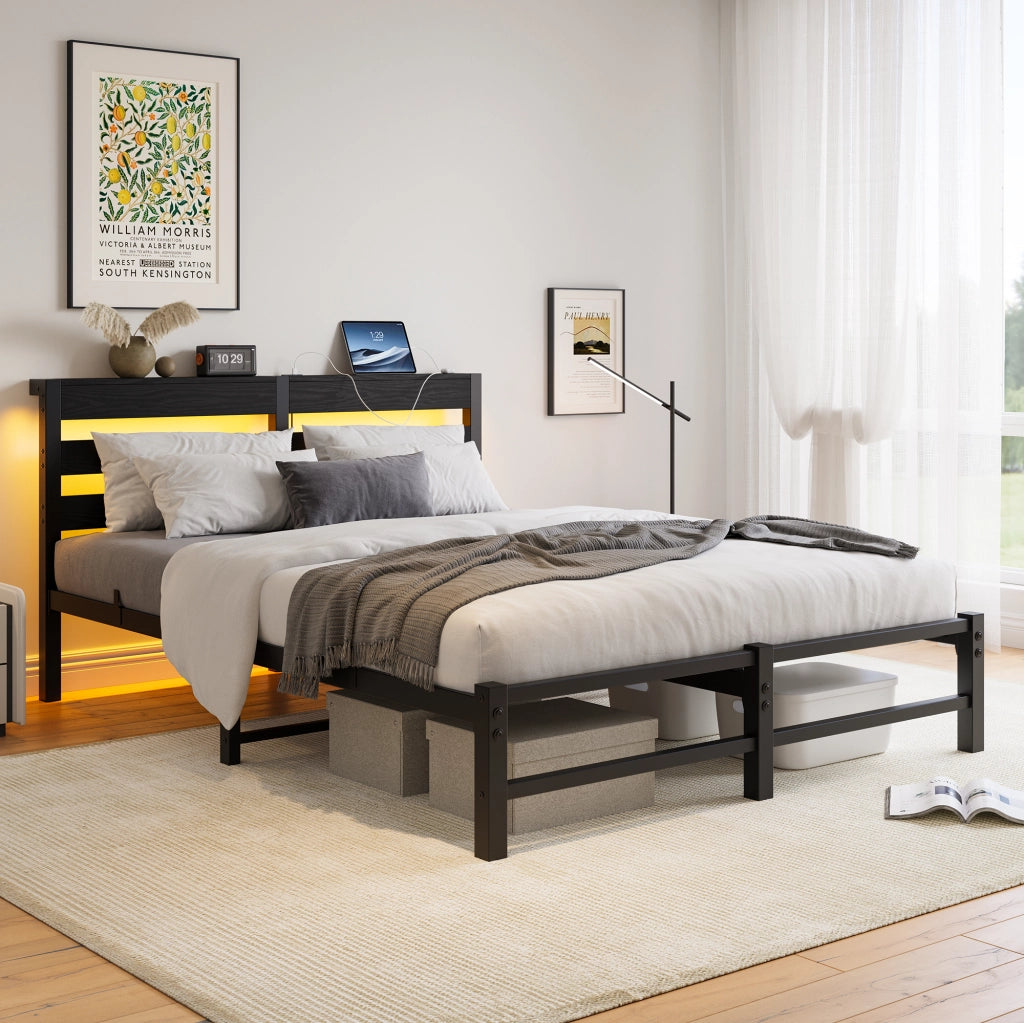 letto in metallo e legno nero 140 x 200 cm