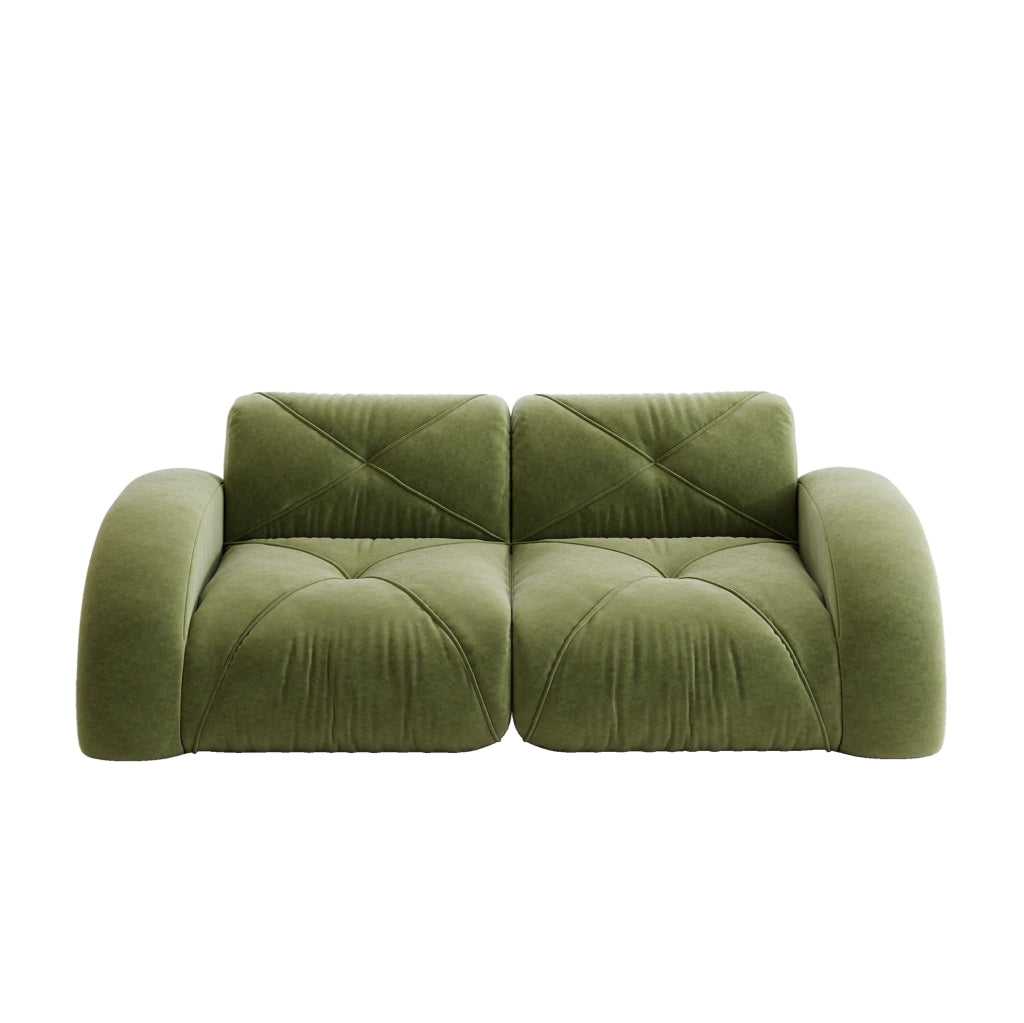 Sofa modulare a 2 posti senza telaio con schiuma ad alta densità 32D e rivestimento in tessuto chenille verde