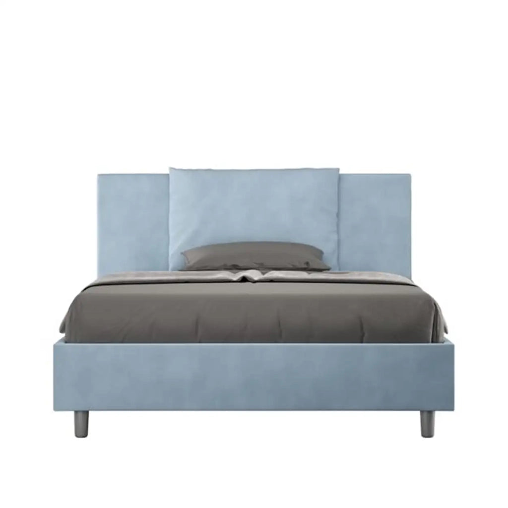 Letto matrimoniale francese contenitore imbottito 140x190 microfibra azzurro Antea