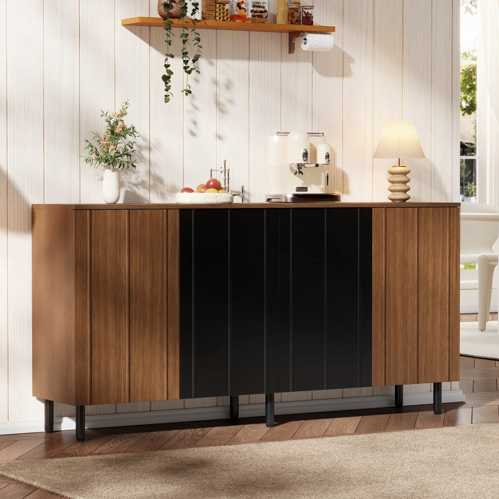 Credenza Cucina 160 cm Mobile Buffet 4 Ante Sideboard Noce e Nero