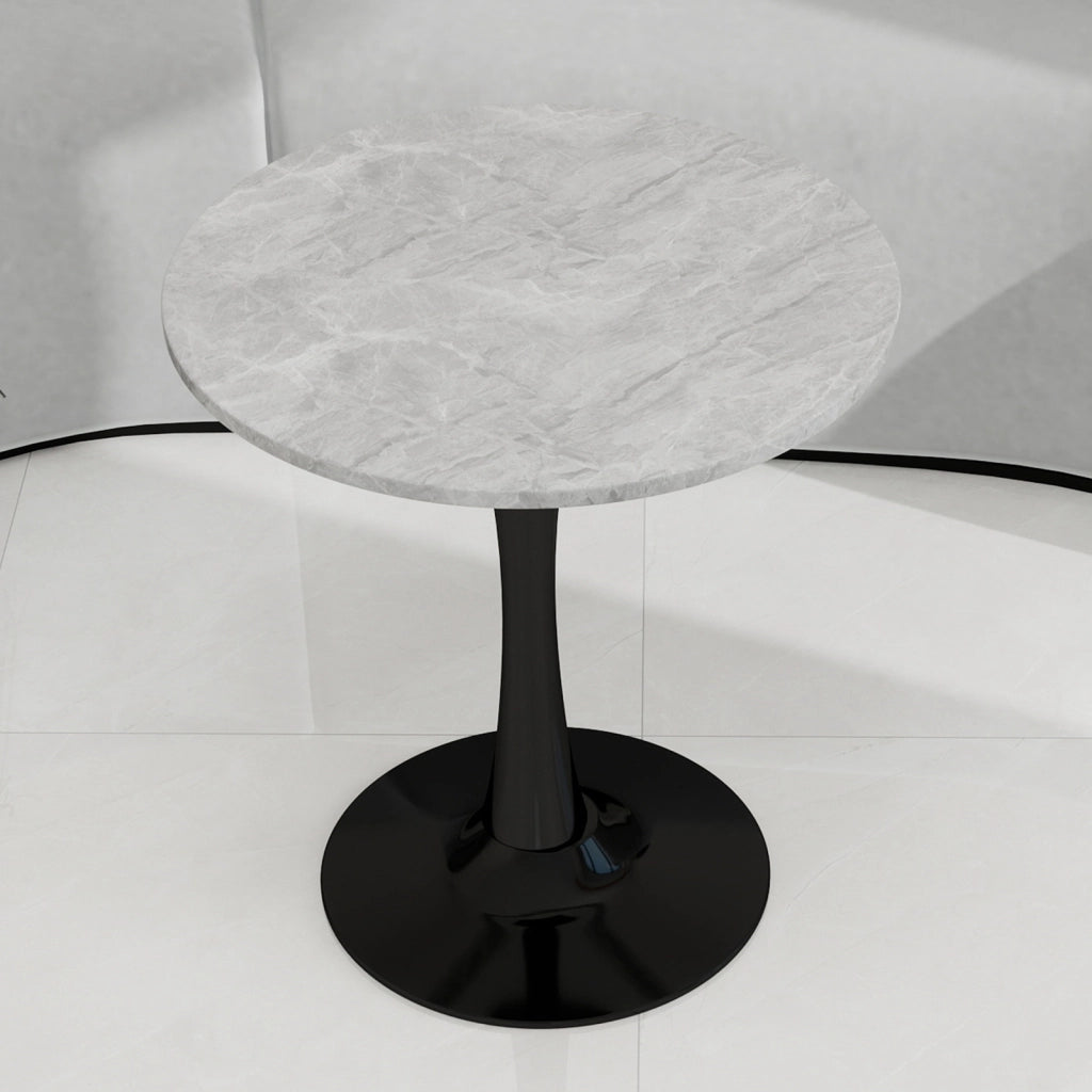 Tavolino da divano rotondo con piano in marmo artificiale nero e grigio