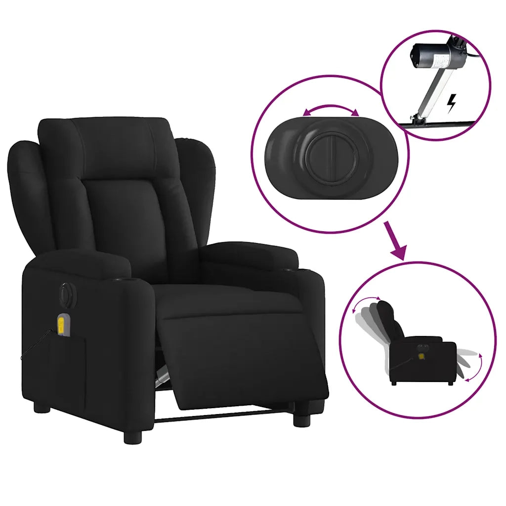 Poltrona Massaggiante | Sedia Relax Reclinabile Elettrica Nera in Tessuto