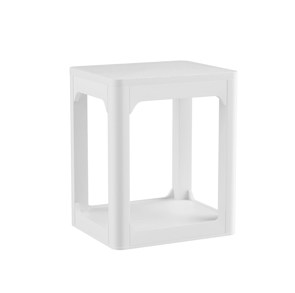 Set di 2 Tavolini Laterali Bianchi con Piano da 3 cm e Doppio Ripiano, 50x40x60 cm