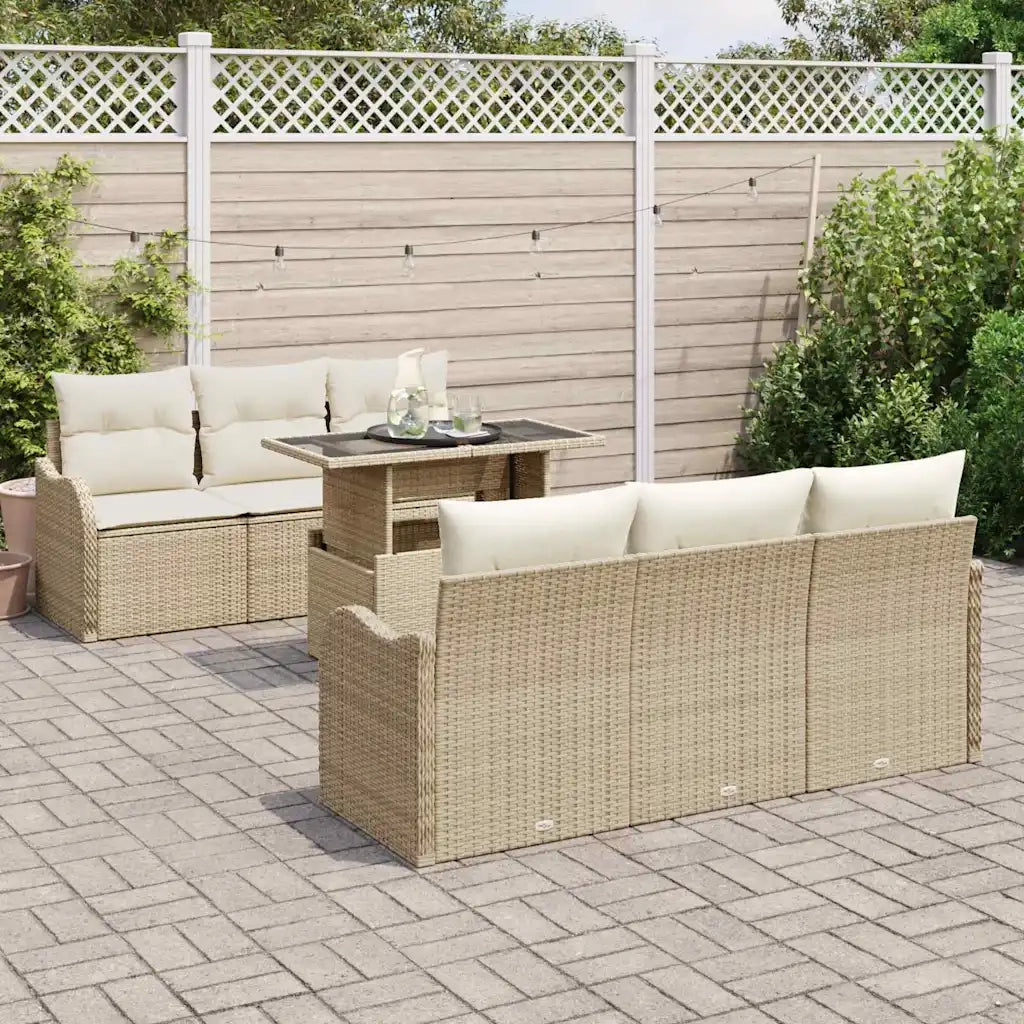 Set Divano da Giardino con cuscino 7 pcs Beige Poly Rattan