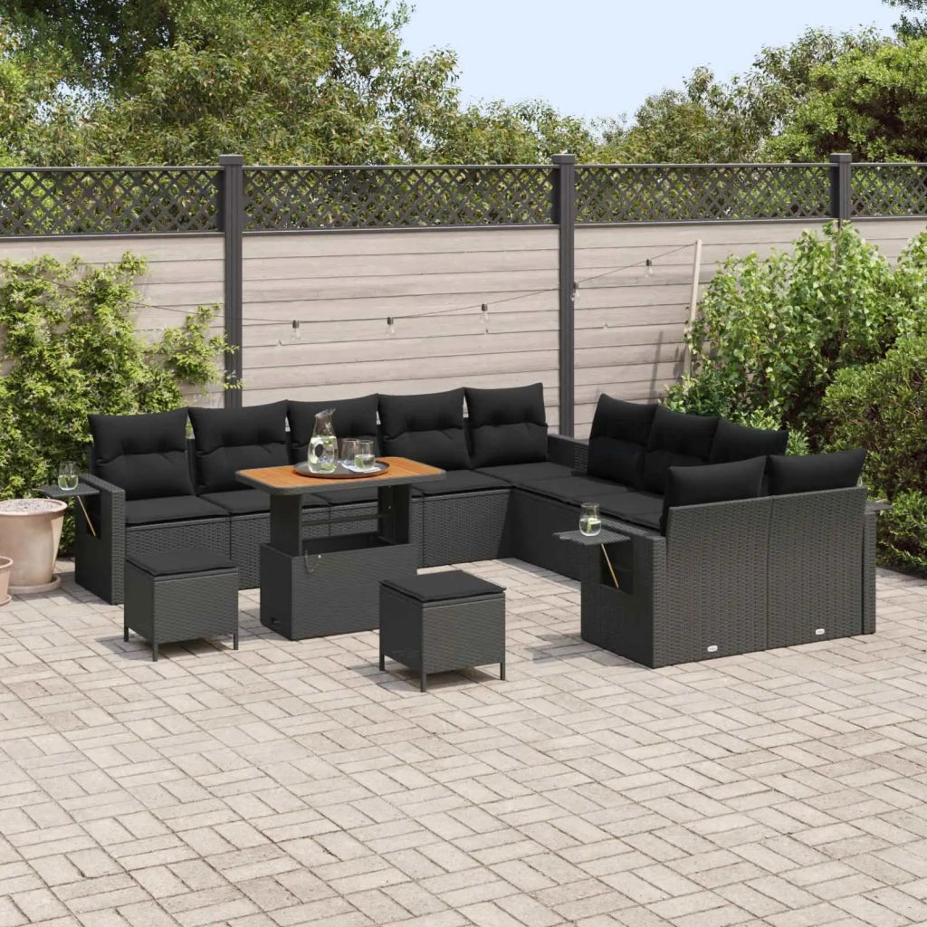 Set Divano da Giardino 13 pcs Nero polyrattan
