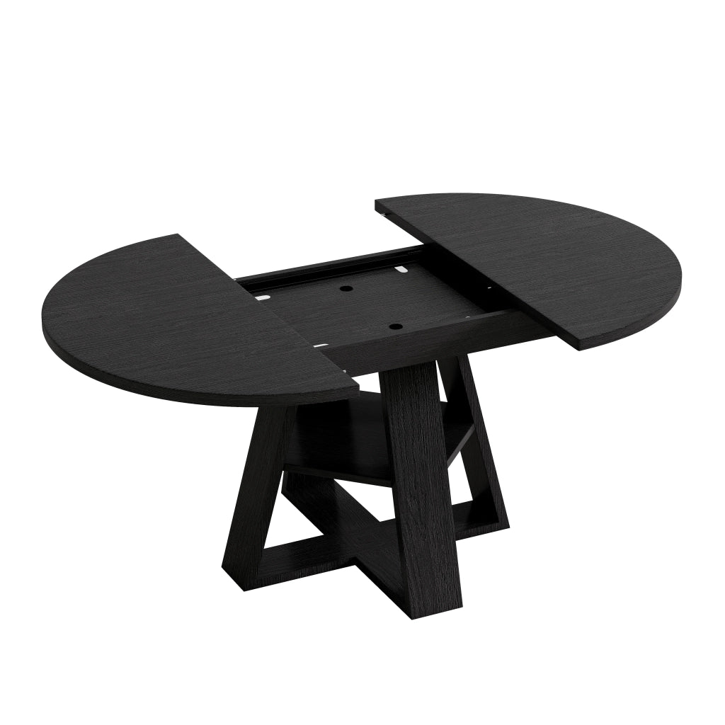 Tavolo da Pranzo Rotondo/Ovale Allungabile Ø110/150x110 cm con Ripiano LEMONMAX; 4-6 Posti; Allunga Integrata; Effetto Legno Nero