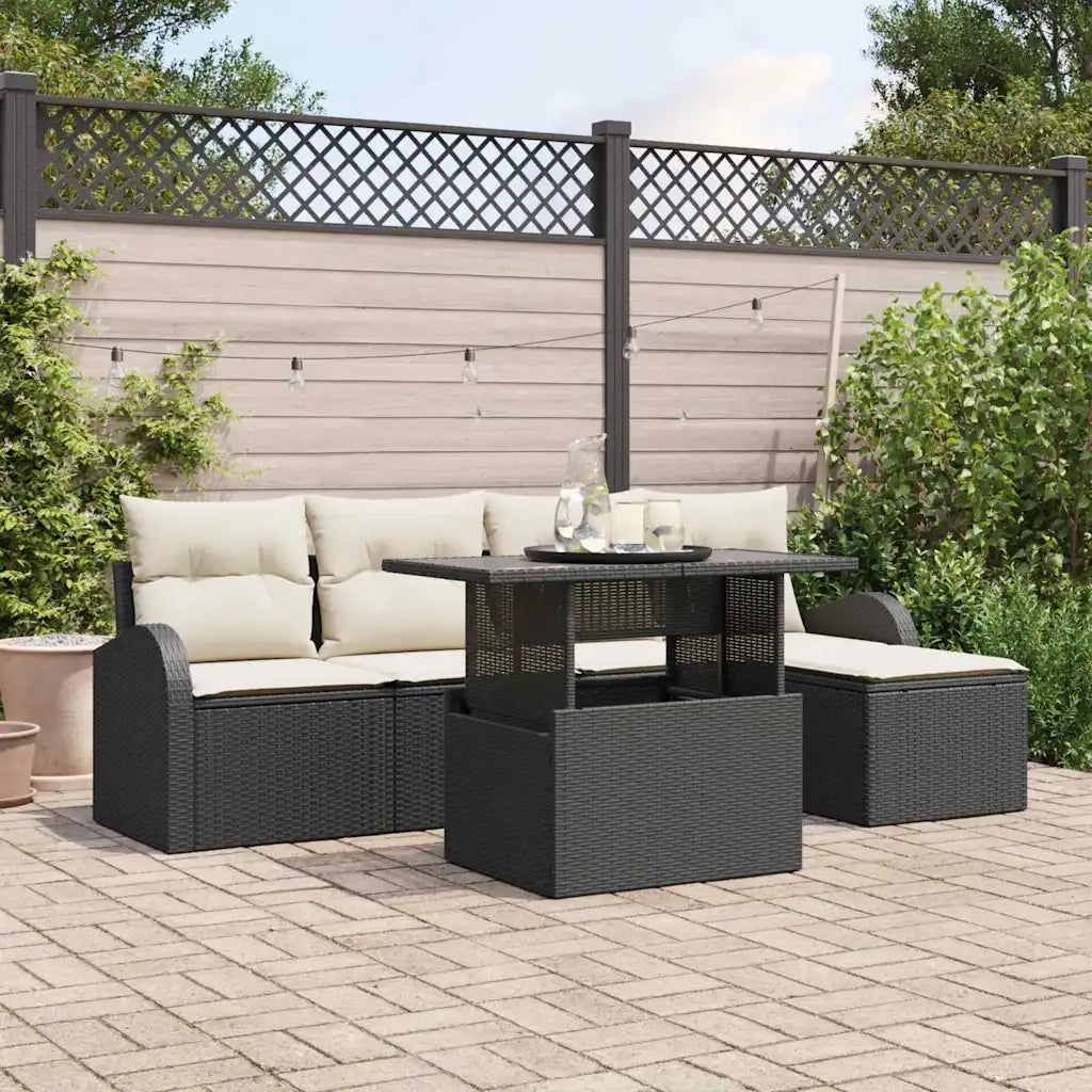 Set Divano da Giardino con cuscino 6 pcs Nero Poly Rattan
