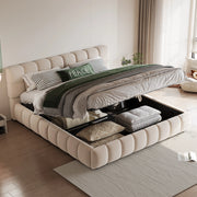 Letto matrimoniale imbottito 140x190 cm in velluto beige con contenitore idraulico