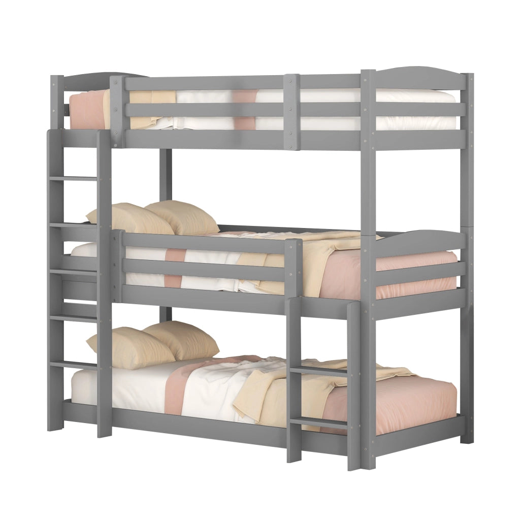 Letto a castello triplo per bambini 90x200 cm in pino e MDF; grigio; trasformabile