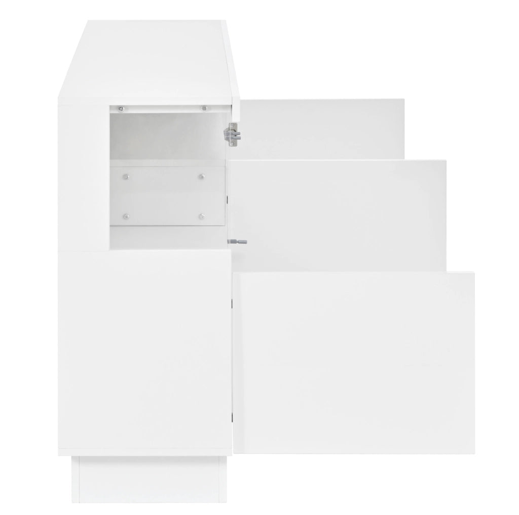 Credenza bianca 140 cm con LED controllati via app e vano acrilico