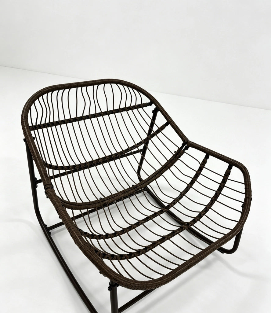 Poltrona a Dondolo in Rattan Sintetico con Cuscino Imbottito, Arancione, 78x106x90 cm, per Patio e Giardino