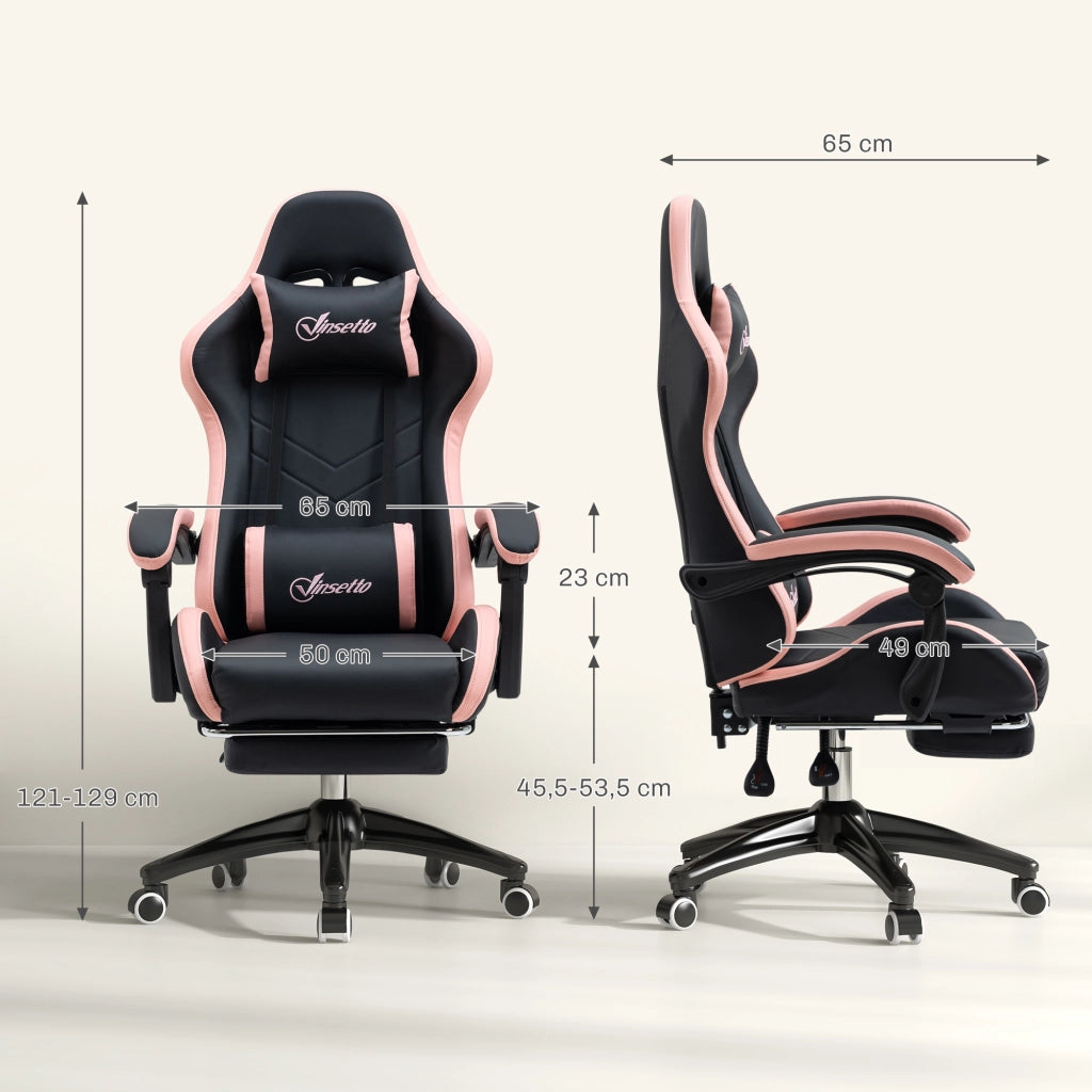 Sedia da gaming ed ufficio ergonomica rosa e nero con cuscino poggiatesta supporto lombare e poggiapiedi per casa